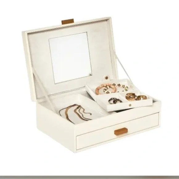a new day Two Drawer Organizer Jewelry Box Storage Tray Mirror Cream & Brown - Picture 5 of 8
